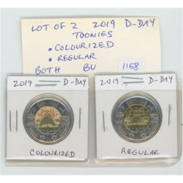 Lot of 2 2019 D-Day Toonies. Includes Colourized and Regular Toonies. Both, BU from original roll. N