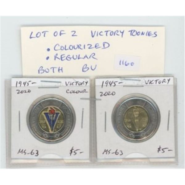Lot of 2 2020 Victory Toonies. Includes both Colourized and Regular Toonies. Both, BU from an origin