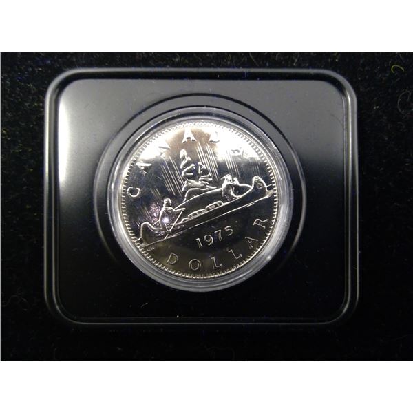 1975 Canadian Nickel Dollar. Specimen. In clamshell case of issue. Nice.