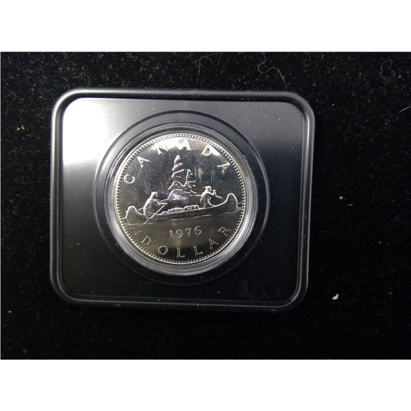 1976 Canadian Nickel Dollar. Specimen. In clamshell case of issue. Nice.