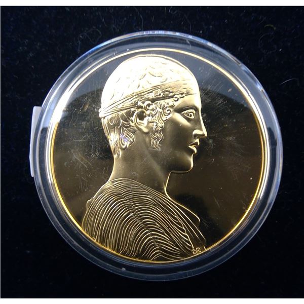 Charioteer. From the Ancient Greece medals series. A beautiful gold-plated bronze medal measuring 50