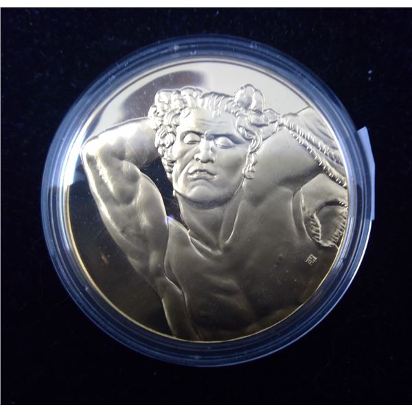 Barberini Faun. From the Ancient Greece medals series. A beautiful gold-plated bronze medal measurin