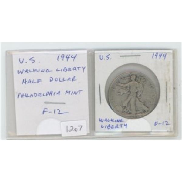 U.S. 1944 Silver Walking Liberty Half Dollar. Philadelphia Mint. F-12.