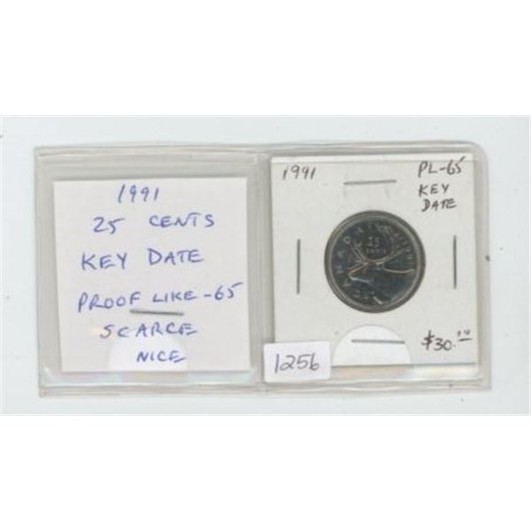 1991 25 Cents. Key Date. Proof Like-65. Scarce. Nice.