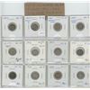 Image 1 : Lot of 12 Canadian Silver 5 Cents. Includes 1902, 1903H Small H, 1905 Narrow Date, 1907 Narrow Date,