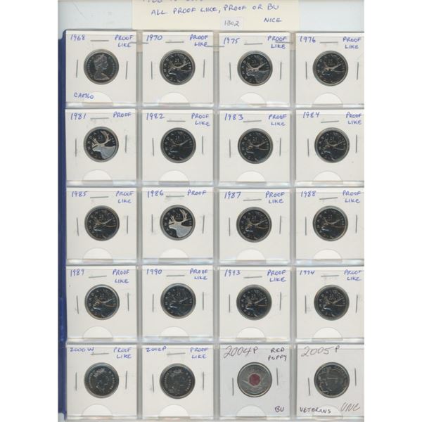 Lot of 20 Collector 25 Cents: Includes 1968, 1970, 1975, 1976, 1981, 1982, 1983, 1984, 1985, 1986, 1