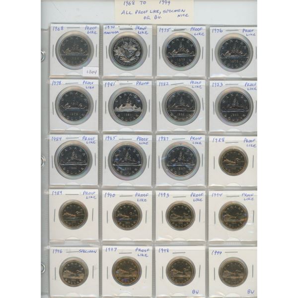 Lot of 20 Collector Nickel Dollars and Loonies: 11 Nickel Dollars include 1968, 1970 Manitoba, 1975,