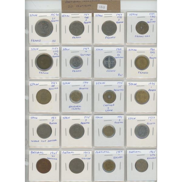 Lot of 20 Iberian coins including 16 from Spain (includes 8 Franco-era coins) and 4 from Portugal (i