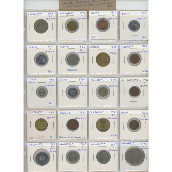 Lot of 20 Latin American coins from Argentina, Bolivia, Brazil, Chile (includes 1936 10 centimes Con