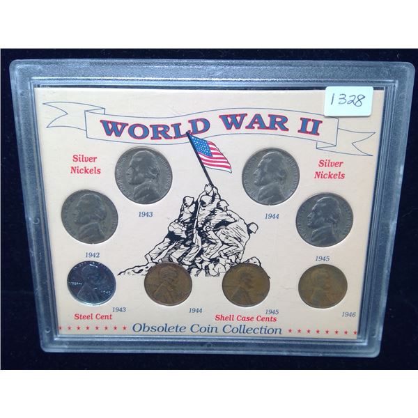 U.S. World War II Obsolete Coin Collection. 8-coin set includes 4 American cents and 4 American silv