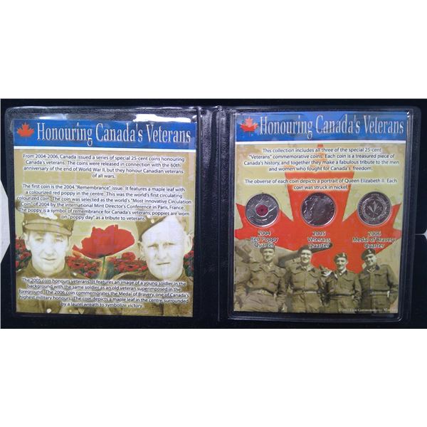 Honouring Canada’s Veterans. 3-coin set includes 3 special 25 cents including 2004P Colourized Poppy