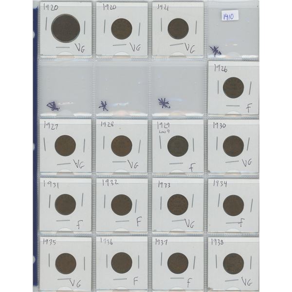 16 X 1920 -1938 Canadian One Cent Coins