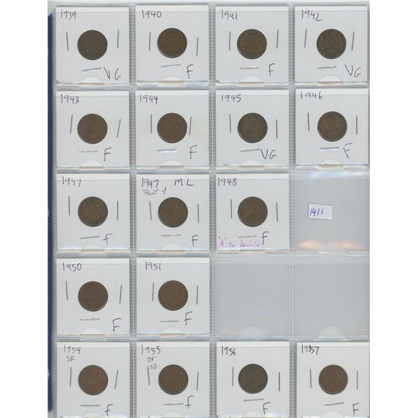 17 X 1939 1957 Canadian One Cent Coins