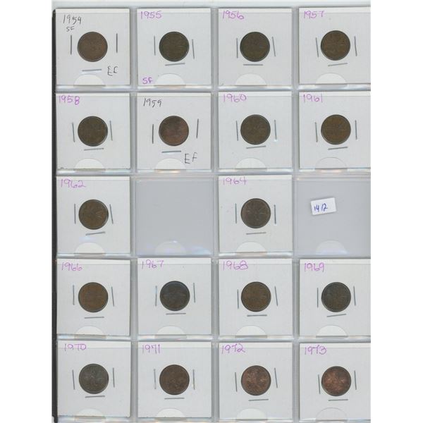 18 X 1954 1973 Canadian One Cent Coins