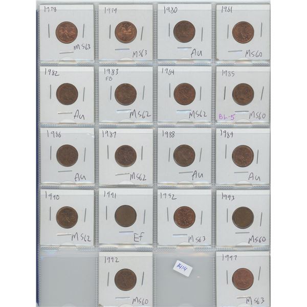 18 X 1978 - 1997 Canadian One Cent Coins