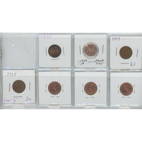 7 X 1975 -2002 Canadian One Cent Coins