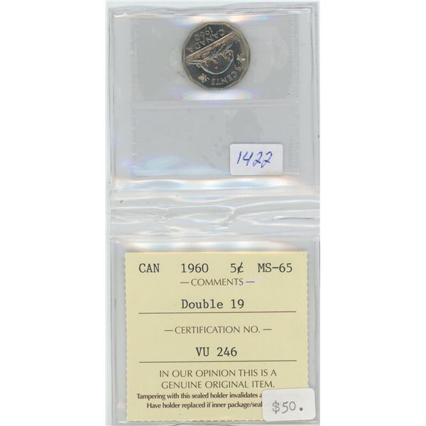 Certified 1960 5 Cent Canadian Coin MS -65