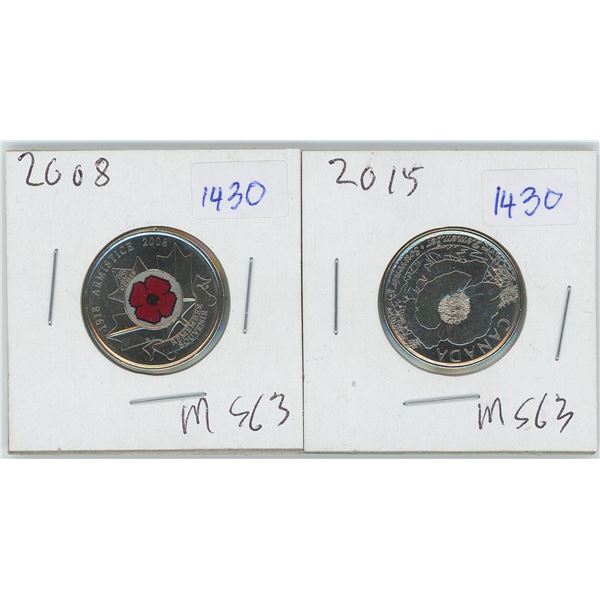 2008 & 2015 Canadian 25 Cent Coins
