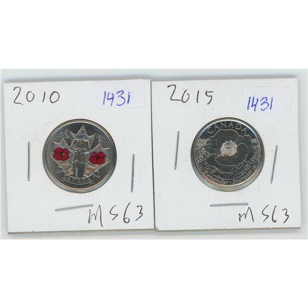 2010 & 2015 Canadian 25 Cent Coins