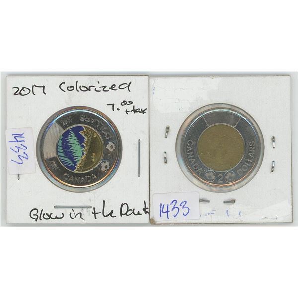 2017 Colorized Glow in the Dard 2 Dollar Canadian Coin
