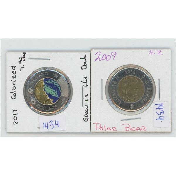 2017 Colorized Glow in the Dard 2 Dollar Canadian Coin