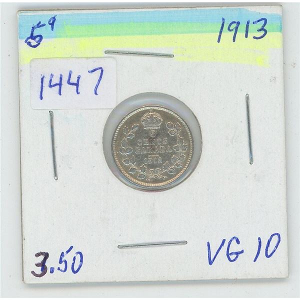 1913 5 Cent Canadian Coin