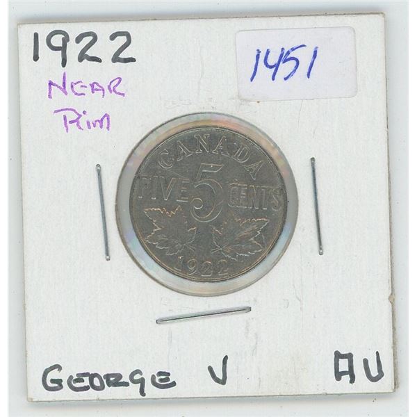 1922 5 Cent Canadian Coin
