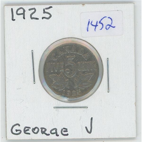 1925 5 Cent Canadian Coin