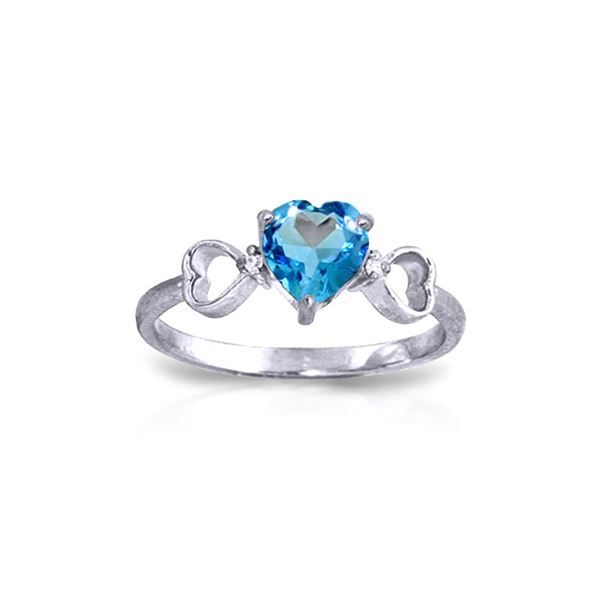 Genuine 0.96 ctw Blue Topaz & Diamond Ring 14KT White Gold - REF-41F4Z