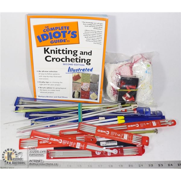 LOT OF 17 SETS OF KNITTING NEEDLES AND SUPPLIES