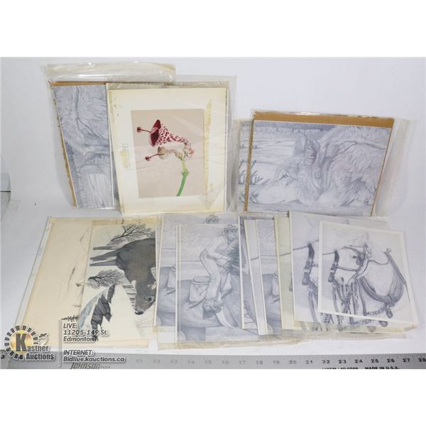 FLAT OF VARIOUS SKETCHES, PRINTS &  ARTWORK