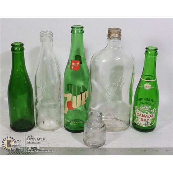 LOT 0F 5 OLDER GLASS BOTTLES AND 1 INK WELL