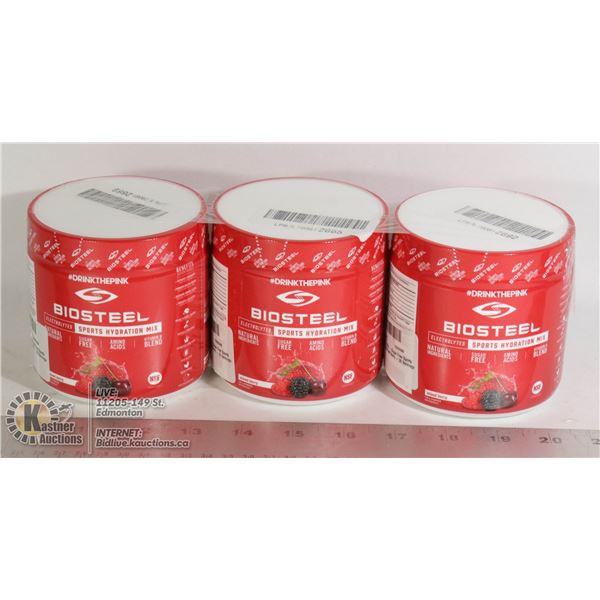 LOT OF 3 BIOSTEEL SPORTS HYDRATION MIX