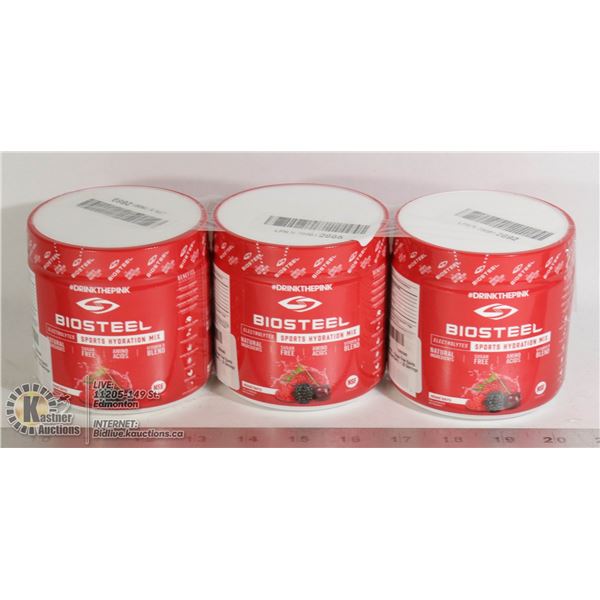 LOT OF 3 BIOSTEEL SPORTS HYDRATION MIX