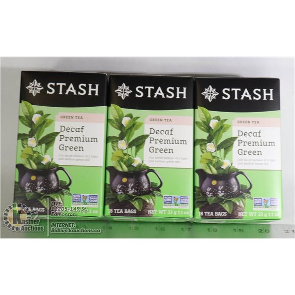 THREE BOXES STASH DECAFE PREMIUM GREEN TEA