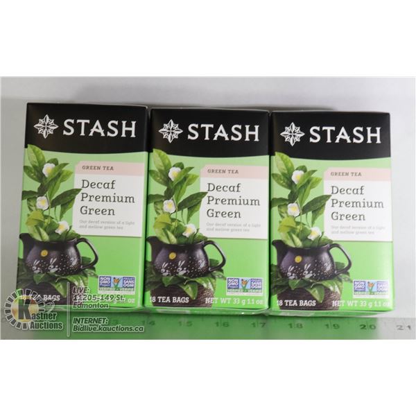 THREE BOXES STASH DECAFE PREMIUM GREEN TEA