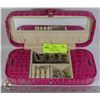 Image 1 : PINK JEWELERY BOX W/ RINGS,EARRINGS & MORE