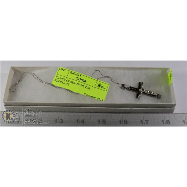 SILVER CROSS ON SILVER NECKLACE