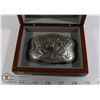 Image 1 : VINTAGE SILVER HORSE BUCKLE IN WOOD BOX