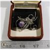 Image 1 : VINTAGE SILVER FILLIGREE & AMETHYST BROOCH