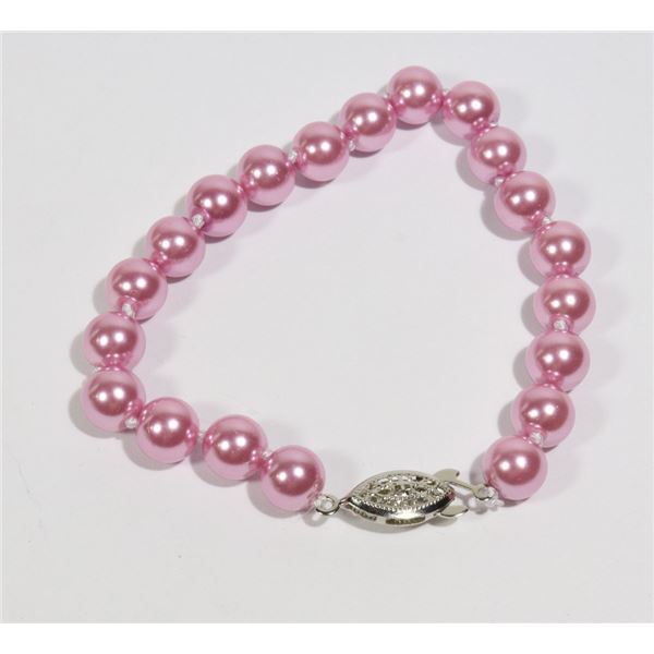 #31-DARK PINK SEA SHELL PEARL BRACELET 8mm/7.5"
