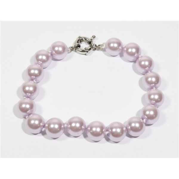 #38-LIGHT PURPLE SEA SHELL PEARL BRACELET 10mm/7.5