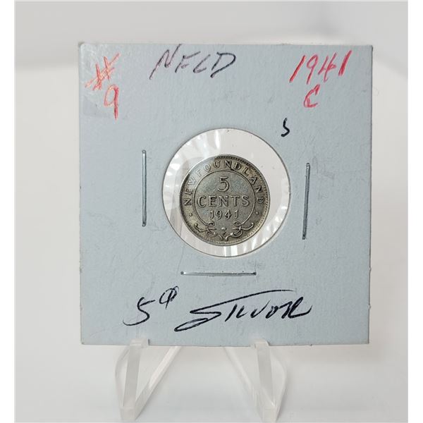 2)  NEWFOUNDLAND 1941 C SILVER 5 CENT COIN