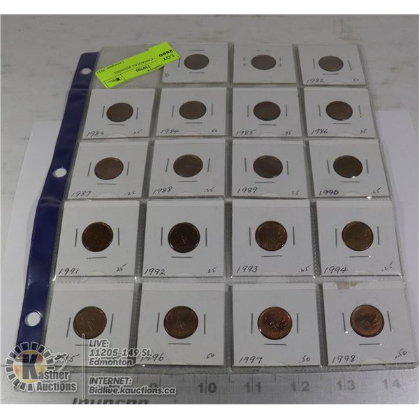 SHEET OF CANADIAN PENNIES