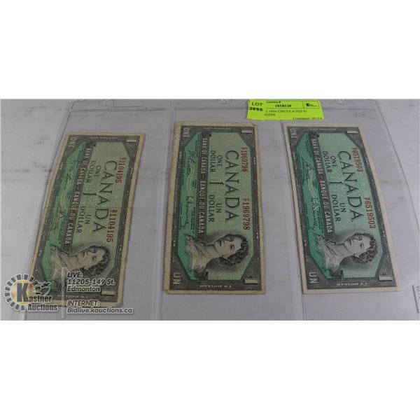 LOT OF 3 1954 CIRCULATED $1 BANKNOTES