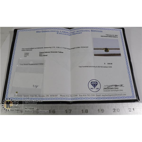 CERTIFIED FANCY YELLOW-GREEN DIAMOND