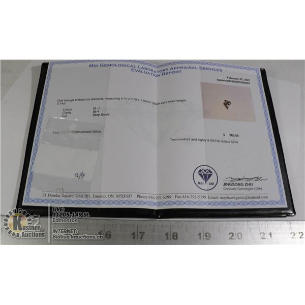 CERTIFIED .14 CARAT DIAMOND FROM GEM LAB