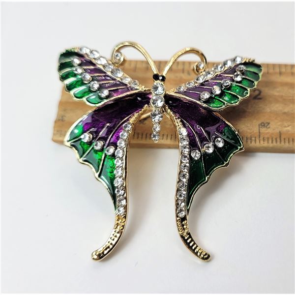 22)  GOLD TONE, WITH GREEN & PURPLE ENAMEL