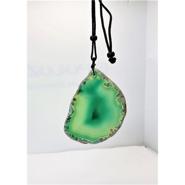 8)  NATURAL GREEN AGATE GEODE SLICE PENDANT