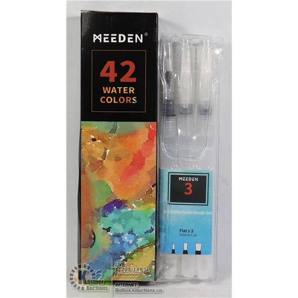 BOX OF MEEDEN 42 WATERCOLORS WITH 3 PACK